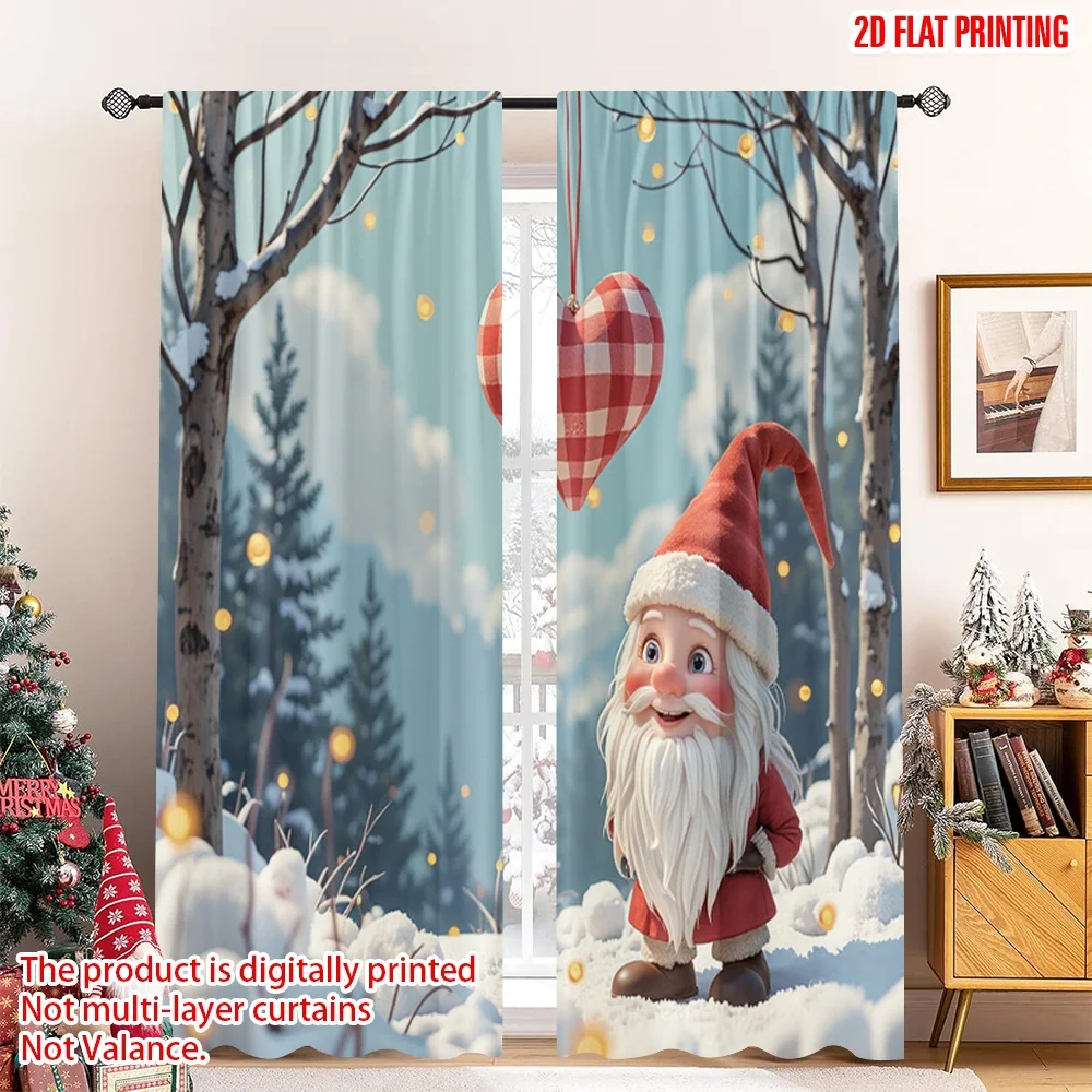 

2pcs 2D flat printing Christmas Drapes Gnome Heart Winter Holiday Romance Polyester Without Electricity Family Party Perfect for