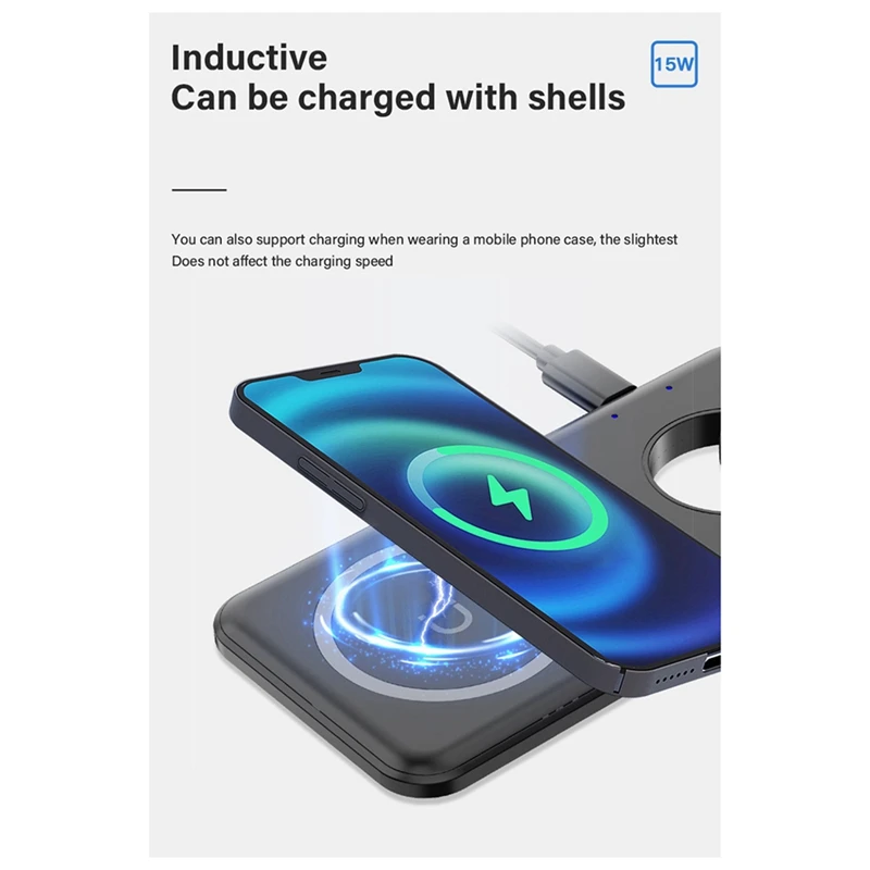 15W Mobile Phone Watch Three-In-One Magnetic Wireless Charging For Magsafe Two-Way Folding Stand Wireless Charger Easy To Use