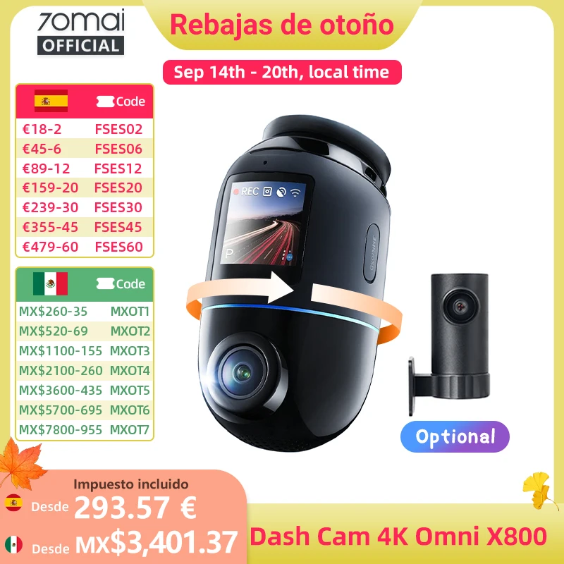 70mai Dash Cam 4K Omni X800 ドライブレコーダー 70mai X800 Dash Cam 4K 360° con GPS y WiFi