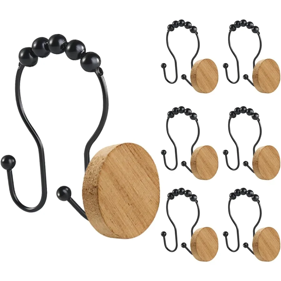 

Двойные крючки для занавесок для душа, деревянные декоративные кольца для занавесок для душа, 12 шт., кольца для занавесок из бревен, водонепроницаемая металлическая занавеска для душа