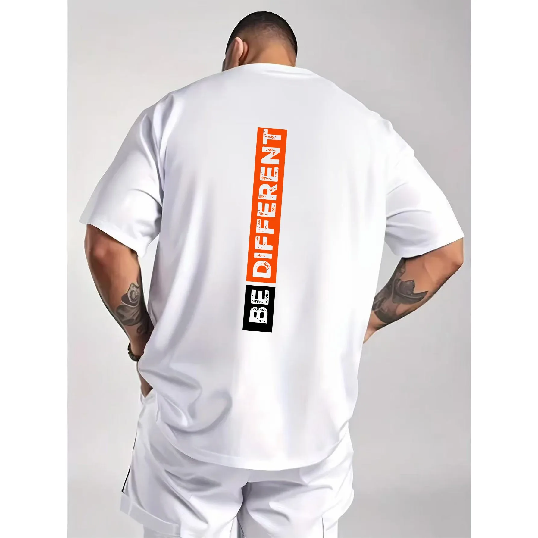 Be Different Graphic Tee Men Casual Short Sleeve Crew Neck Cotton Summer Sports T-Shirt