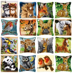 Hot Giraffe Horse Bird Cat Latch Hook Mat Kits DIY Animals Button Pad Package Smyrna klink haak Embroidery Pillow knooppakket