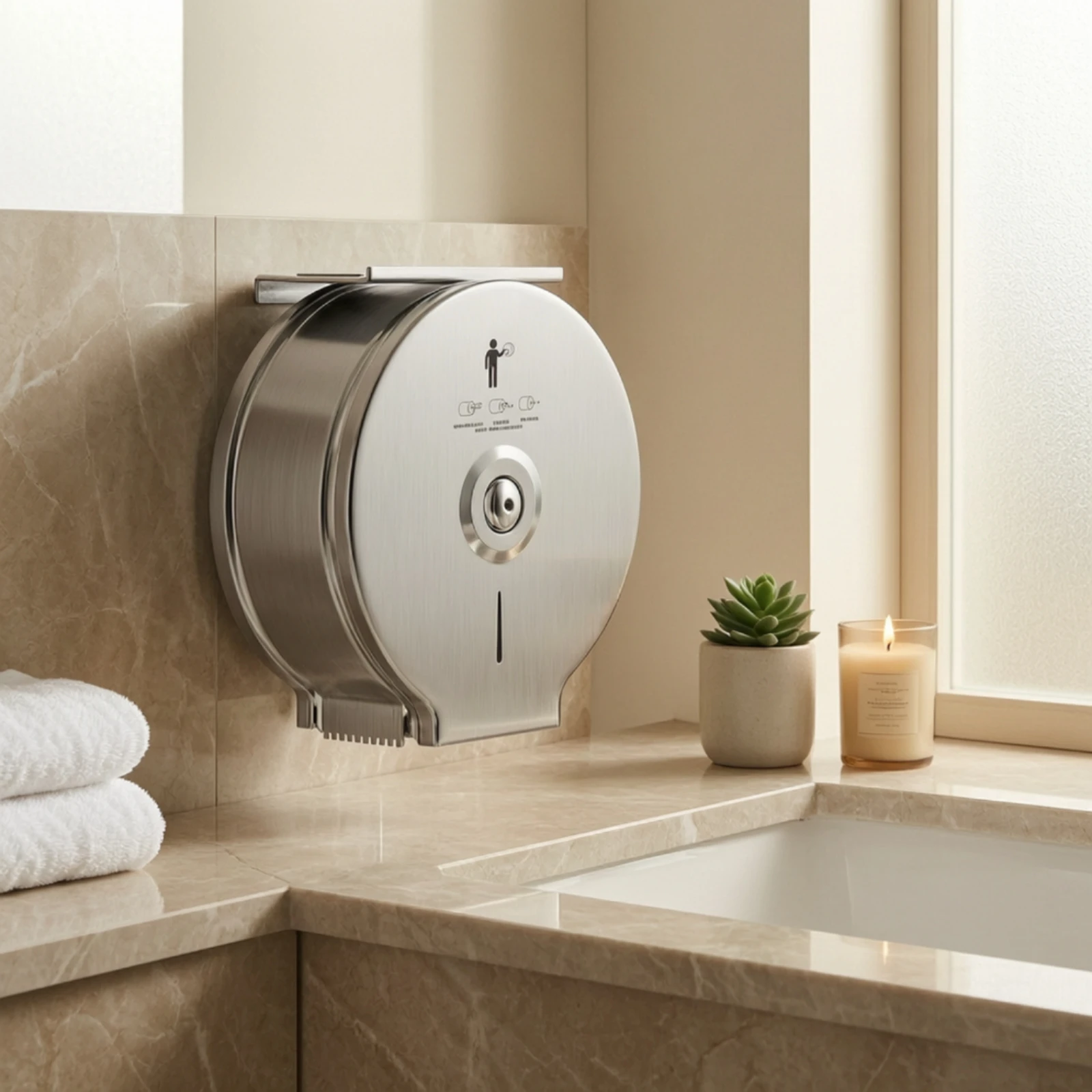 Center-Pull Toilet Tissue Dispenser Stainless Steel Wall-Mounted Toilet Tissue Dispenser Brushed Silver Compact for Bathroom