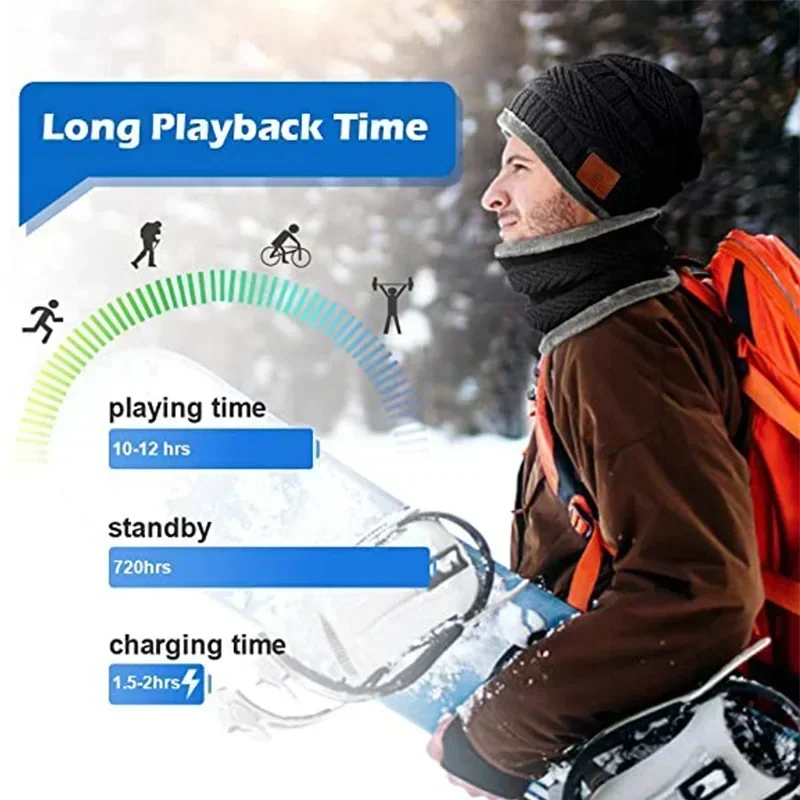 

5.0 Headset Headband Handsfree Call Outdoor Sport Hat with Soft Scarf Microphone For Bluetooth Cap Gifts Winter Warm Music