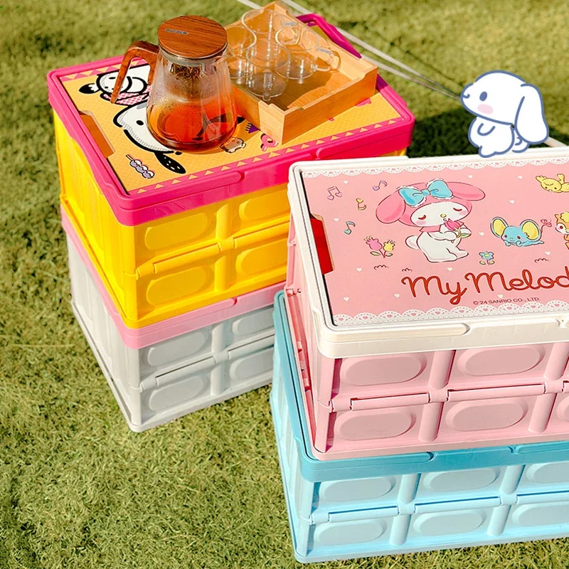 Sanrio Kawaii Hello Kitty Large-capacity Trunk Glove Box My Melody Cinnamoroll Anime Cartoon Foldable Camping Car Storage Box