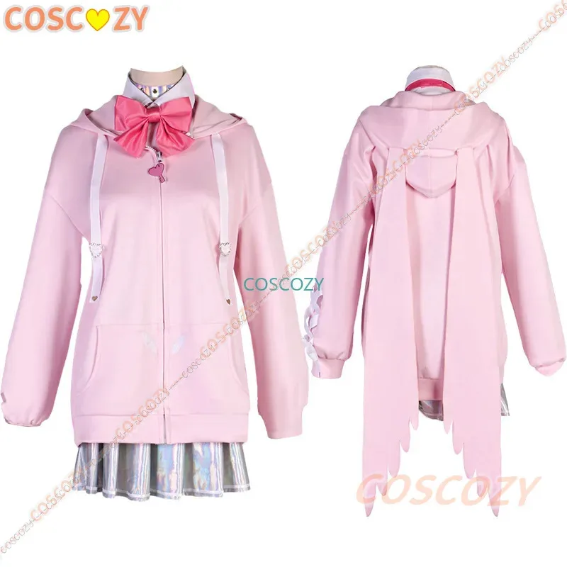 

qq681Game Needy Girl Overdose Kangle Ame Костюм Дьявол Демон Толстовка с капюшоном Крыло Ангела Косплей Красная Розовая Юбка Парик Комплект