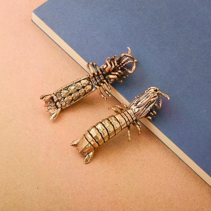 Brass Mantis Shrimp Figurine Desktop Ornament Marine Organism Lobster Small Statue Micro Landscape Decoration Crafts Accessorie