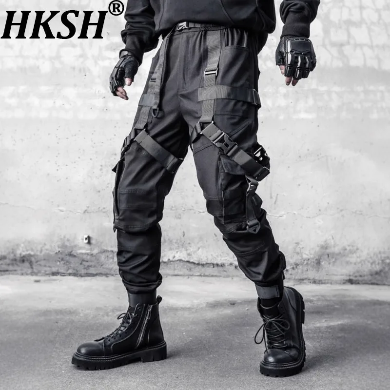 

HKSH 2025 Spring Autumn Winter New Man's Tide Dark High Street Punk Cargo Pants Jogger Trendy Techwear Chic Ins Overalls HK11537