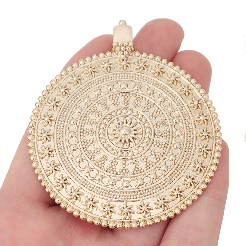 1 x Genuine Gold Color Plated Large Bohemia Boho Medallion Round Charms Pendants for Necklace Jewelry Making Accessories