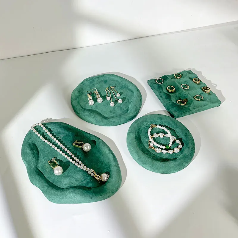 

Vintage Forest Green Jewelry Tray, Earring Ring Bracelet Appraisal Plate, Counter Display Stand & Photography Prop