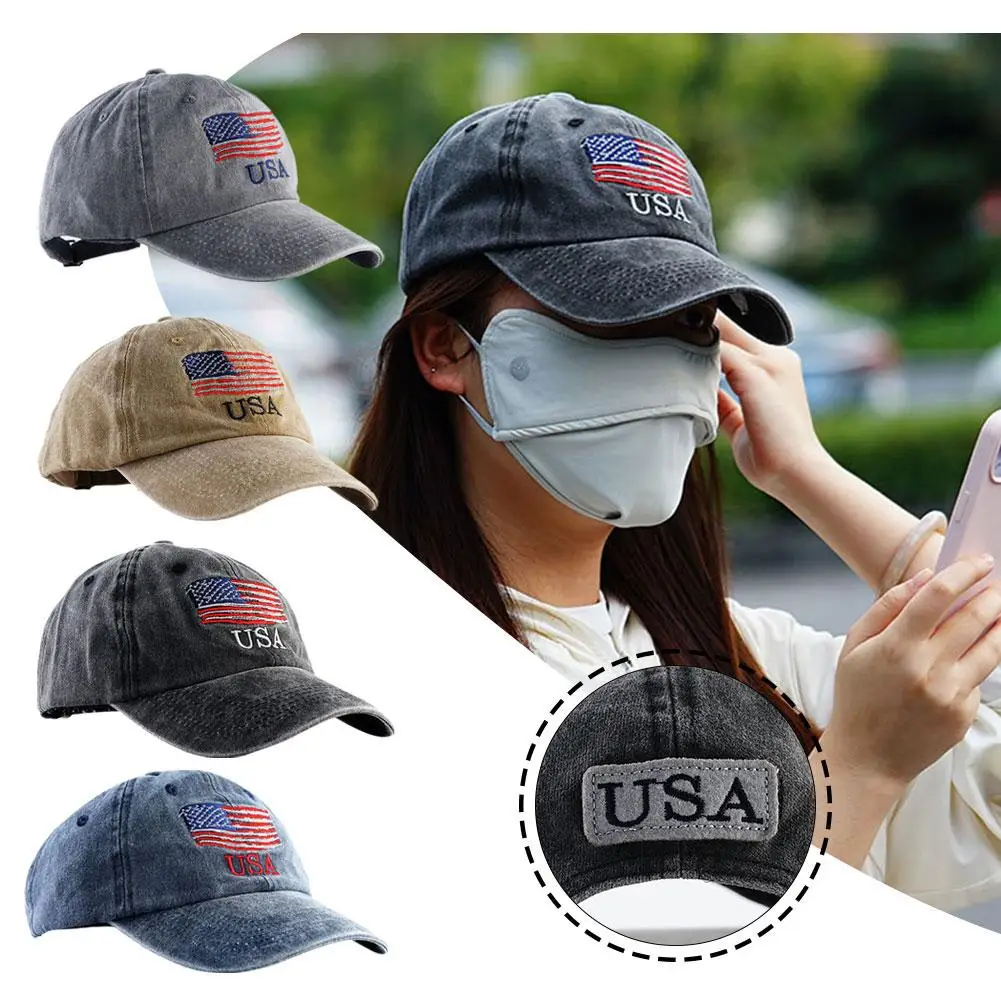 Unisex USA American Flag Baseball Cap Embroidered Style Army Hats Distressed Hat Military Washed Trucker I0E7