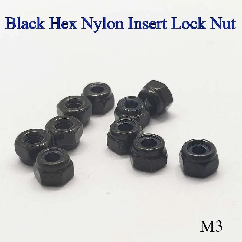 M3 Preto Hex Nylon Inserir Porca De Bloqueio Auto-bloqueio Locknut 1pcs
