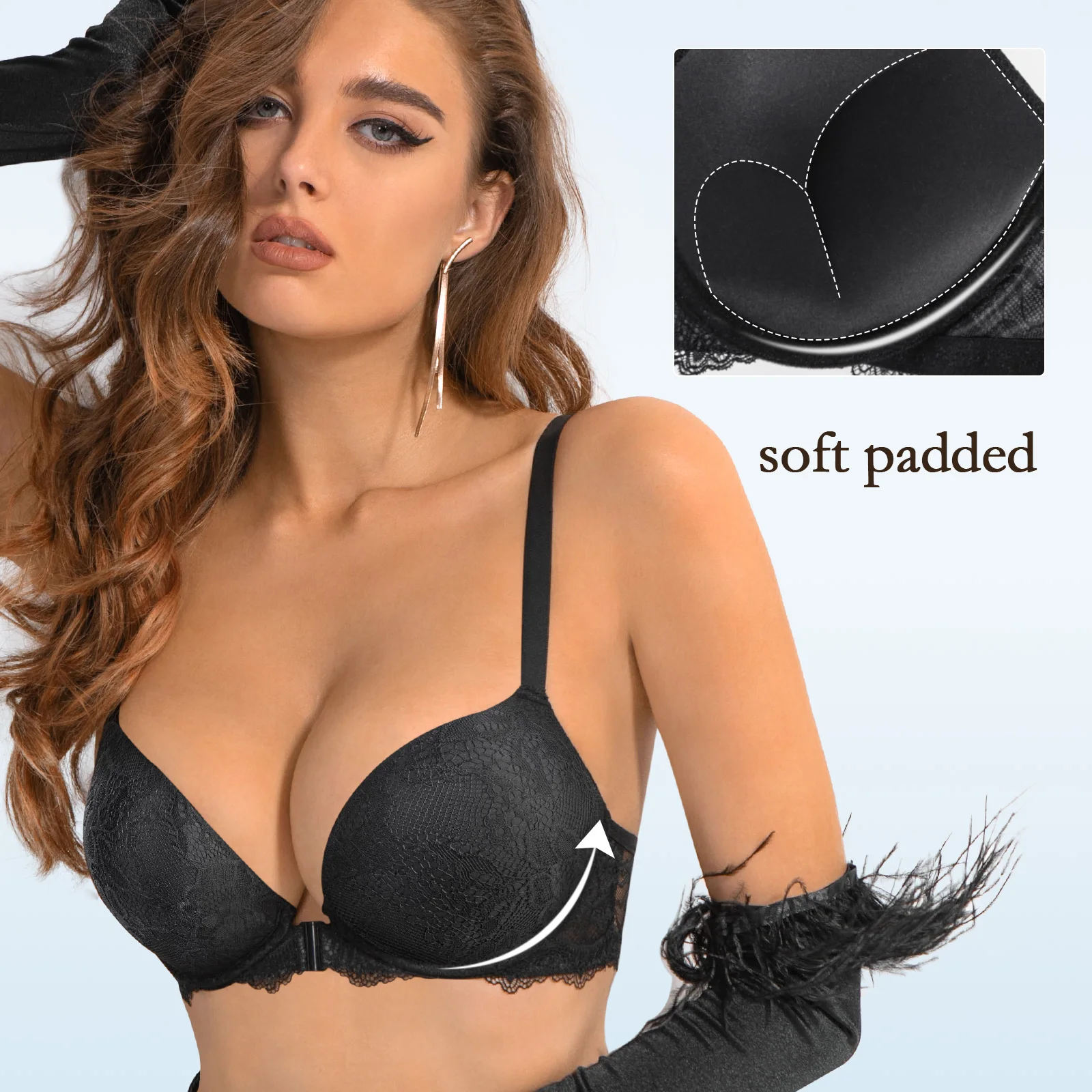 New Lace Wire Front Closure Bra Back Open Lingerie Adjusted Push Up Women Brassiere Add Cups Underwear Plus Size Lift Up Bra