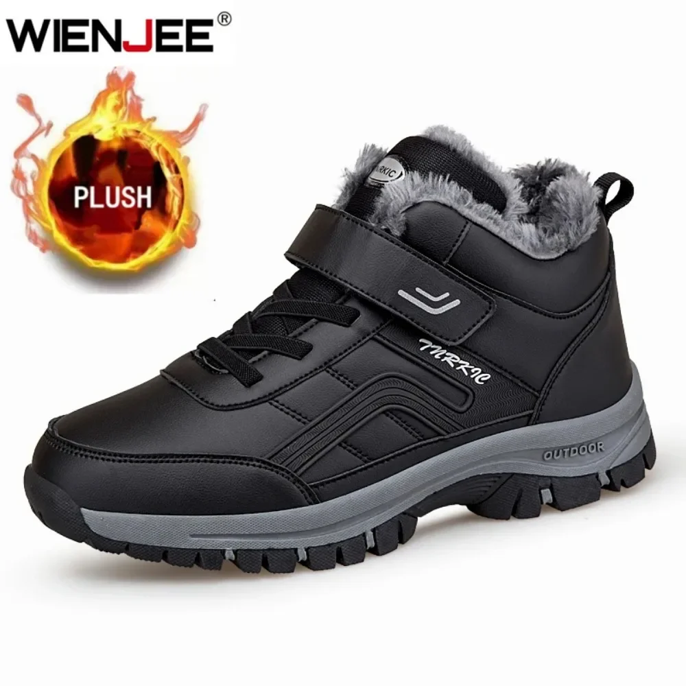 Men Winter Warm Snow Boots Waterproof Fleece Lined Ankle Boots Hook and Loop Non Slip Outdoor Walking Shoes Size 39-46