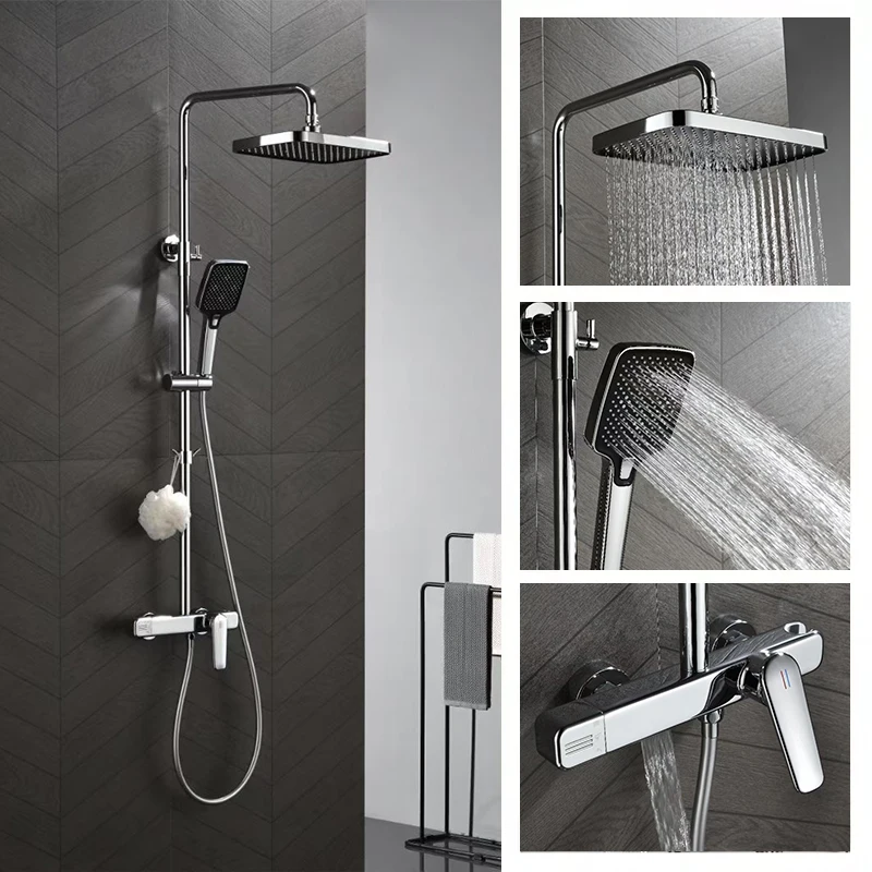 Luxury Modern Brass System Three Functions Single Handle Wall Mount Bath Shower Douche Set Slide Bar Shower Set