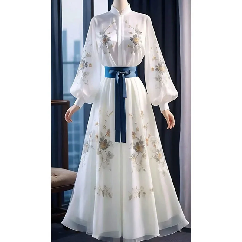 Women\'s Dress 2024 Summer New High end Exquisite Charm Goddess Style White Printed Dress