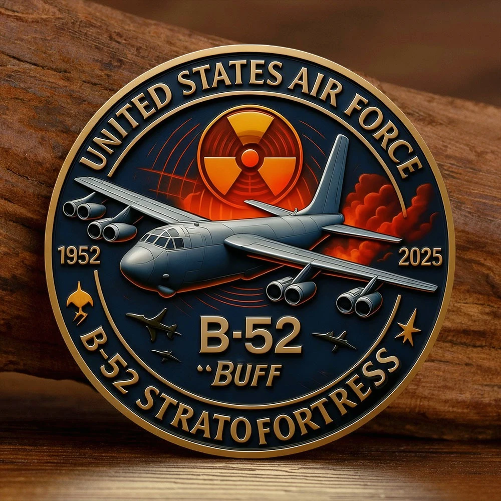Moneda conmemorativa de avión militar, moneda de colección de fortaleza B-52 BUFF chapada en oro impresa en 2D