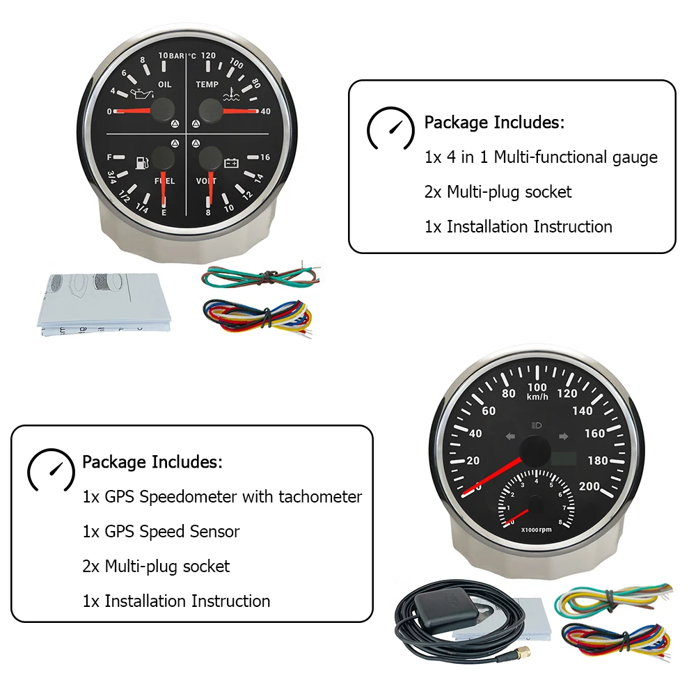 ELING 12 فولت 110 مللي متر 4in1 مقياس متعدد الوظائف مستوى الوقود درجة حرارة الماء. عداد السرعة GPS لضغط الزيت 0-120 ميجا في الساعة مع مقياس سرعة الدوران 8000 دورة في الدقيقة #6