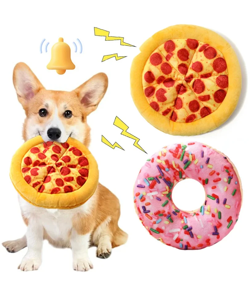

Plush Dog Toy Doughnut Pizza Shape Pet Squeaky Toys for Small Large Dogs Cleaning Teeth Puppy Chew Sound Toy Pet Supplies