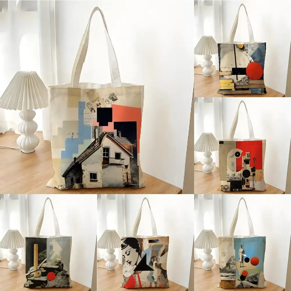 Storage Bags Shopping Bag Canvas Supermarket Shopping Bag Christmas Party Tote Bag K-Kurt Schwitters Collage Art
