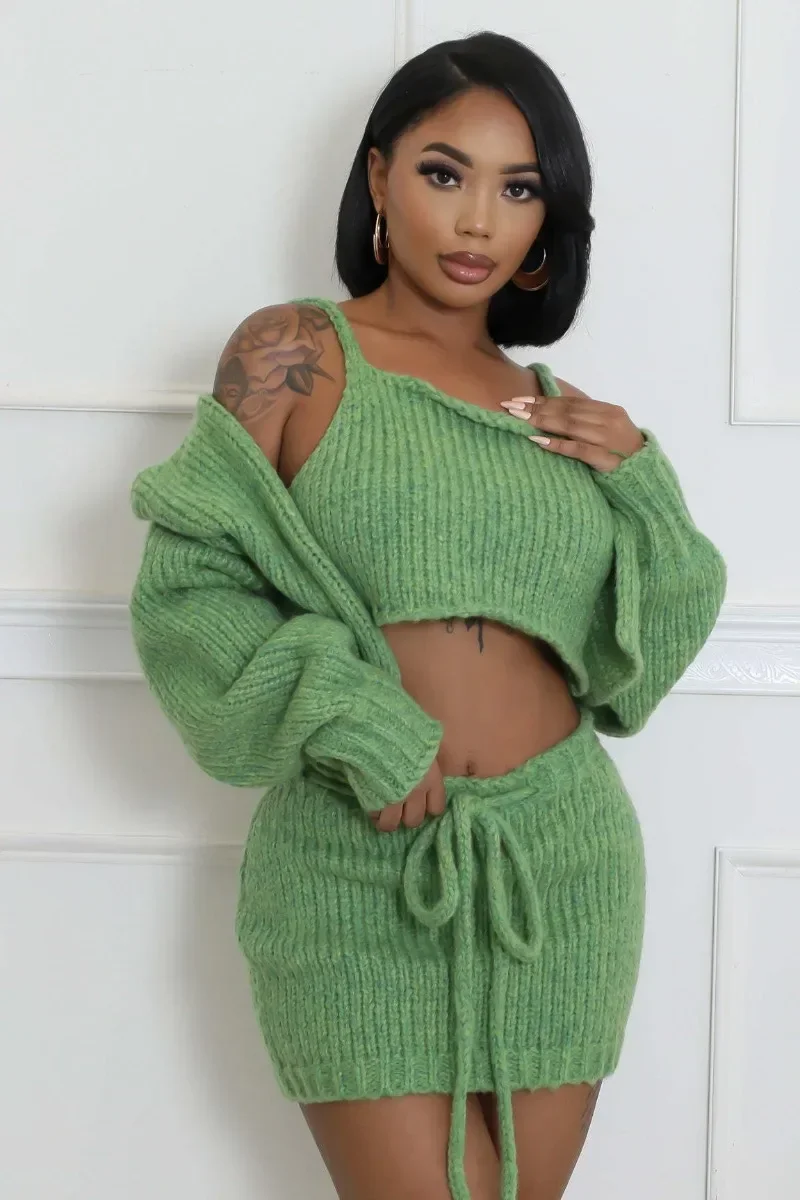 

GUWU Street Fashion Women's Set Long Sleeve Knitted Sweater + Vest and Mini Skirts Autumn Winter Two 3 Piece Set Outfits