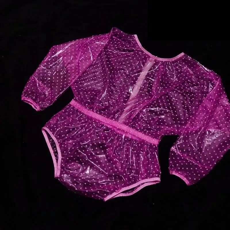 

PVC Transparent Plastic Jumpsuit Round Neck Soft Silent Loose Tops T-shirt ABDL Waterproof Diaper Panties Couple Erotic Bodysuit