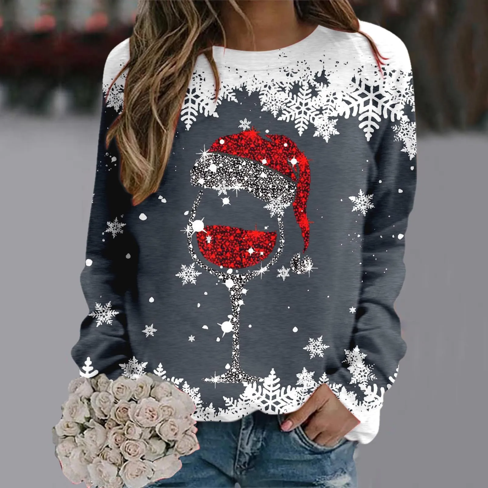 New Christmas Tree T Shirt Women\'s Long Sleeve T-Shirt Top Autumn Fashion Casual Blouse Oversized O-Neck Pullover Sweatshirt