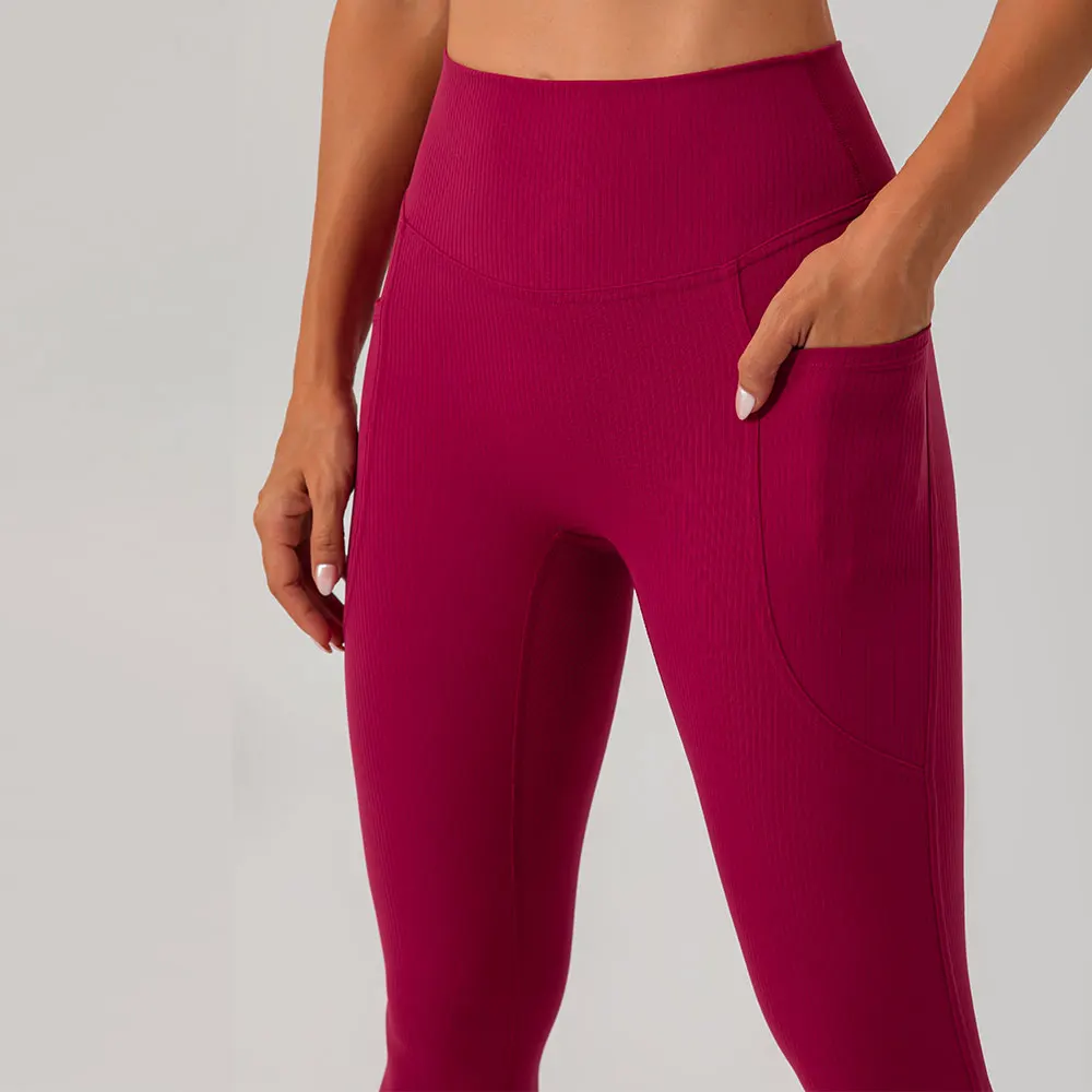 Outdoor-Sport, Laufen und Fitness, enge Yogahose mit Seitentaschen, feuchtigkeitsableitendes, hoch tailliertes und bauchstraffendes Design