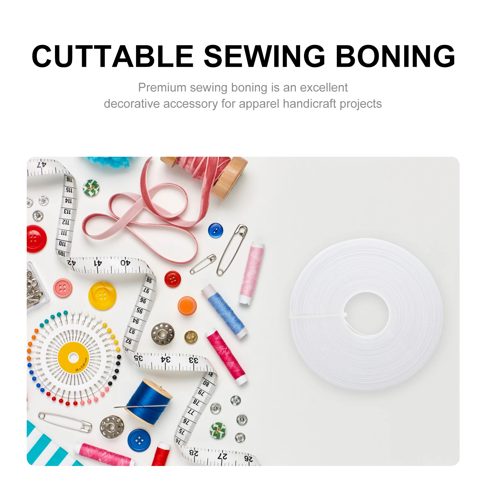 

White 8mm Shaping Strip 40m Roll Polyester Boning Dress Accessories DIY Cuttable Multi Cuttable Sewing Boning function