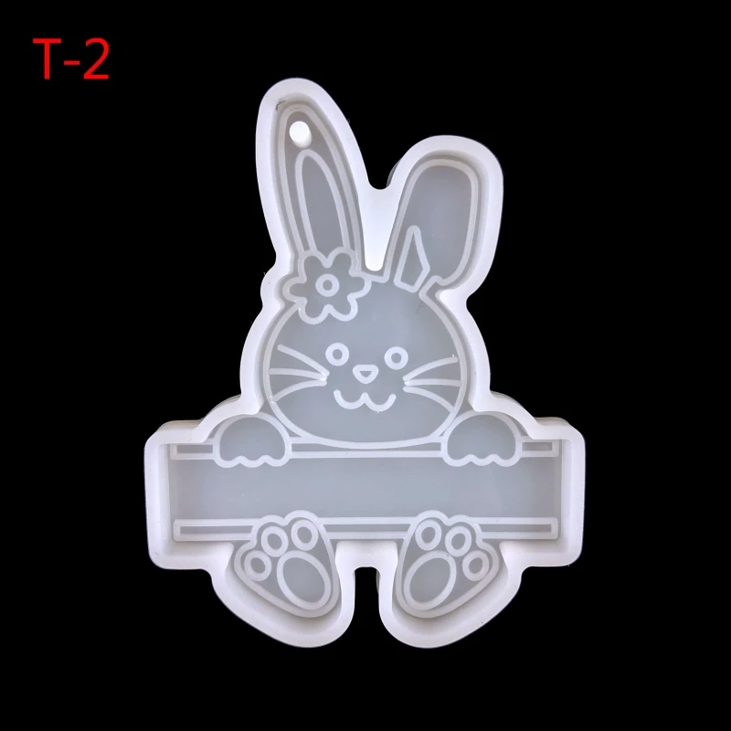 E15E Easter Series Keychain Silicone Mold with Hole Rabbit Pendant Handmade Mold Easter Day Anniversary Gift Jewelry