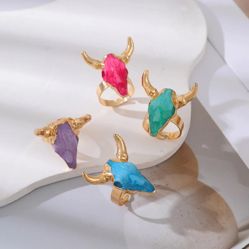 Alloy and Resin Bull Head Ring