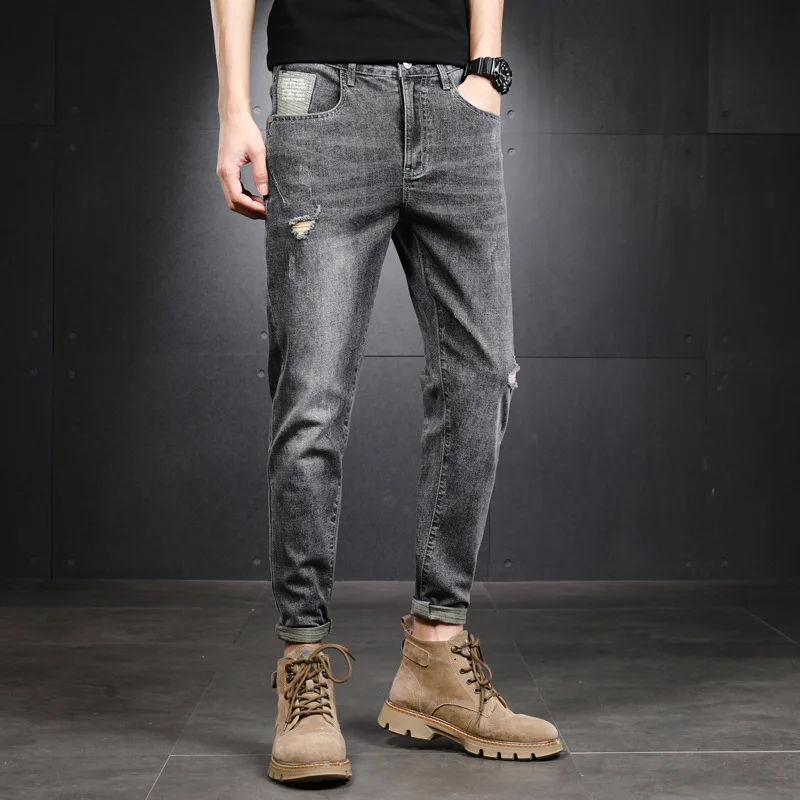 

Fashion Men's Jeans Trousers Cotton Straight Elastic Business Pants Classic Style Jeans Denim Male Pants