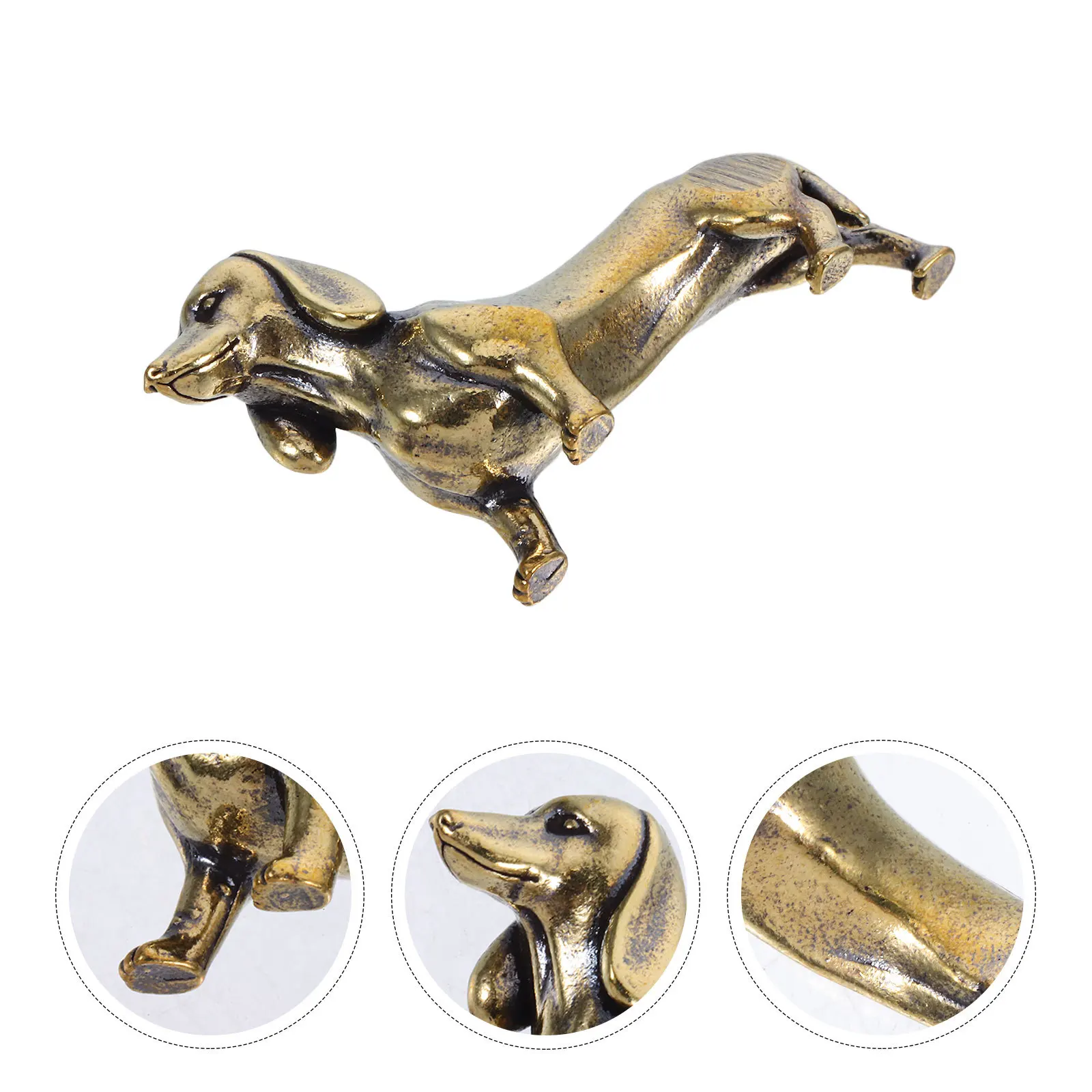 

Brass Dachshund Mini Animal Decoration For Desk Shelf Home Office Gold Metal Dog Statue Small Ornament