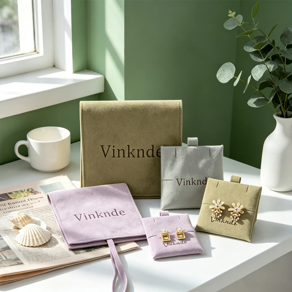 

20/50/100Pcs Microfiber Suede Jewellery Packaging Pouches Bag Custom Logo Jewelry Earrings Rings Key Gift Bag With Insert Cards