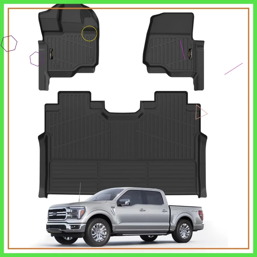 

Custom Fit Floor Mats for Ford F150 2015-2025 SuperCrew, All Weather TPE Anti-Slip Full Set