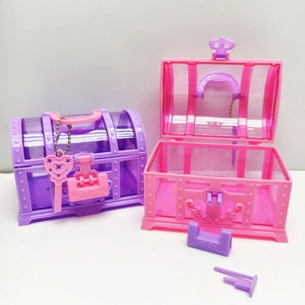 

Pink/Purple Kids Jewelry Box With Lock Girls Dressing Cute Makeup Box Storage Case Pretend Play Treasure Chest Women Girls