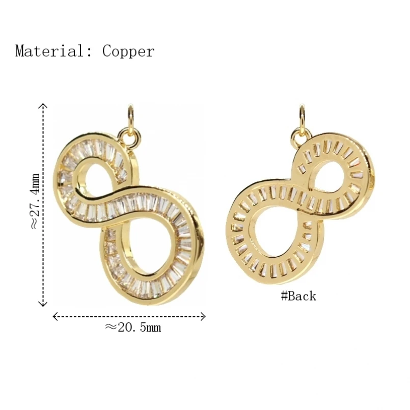 

2Pcs Infinity Pendant Copper Invisible Setting Cubic Zirconia Gold Color Approx 20.5x27.4mm Jewelry Special Gift For Women