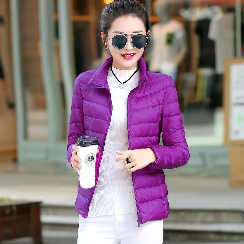 Plus Size Thin Light Down Jacket Women 2024 Autumn Winter Slim Short Stand Collar Warm White Duck Down Coat Women Outerwear