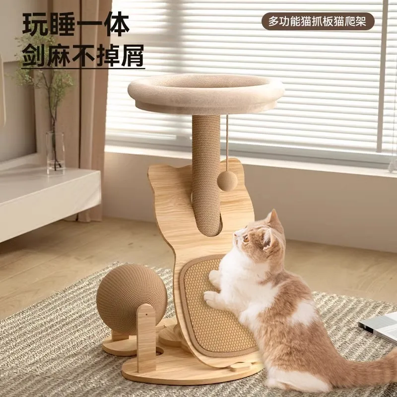 Sisal Cat Scratching Post 3‑in‑1 Scratcher Tower Bed Durable Climb Furniture Protector for Indoor Cats Pet Supplies