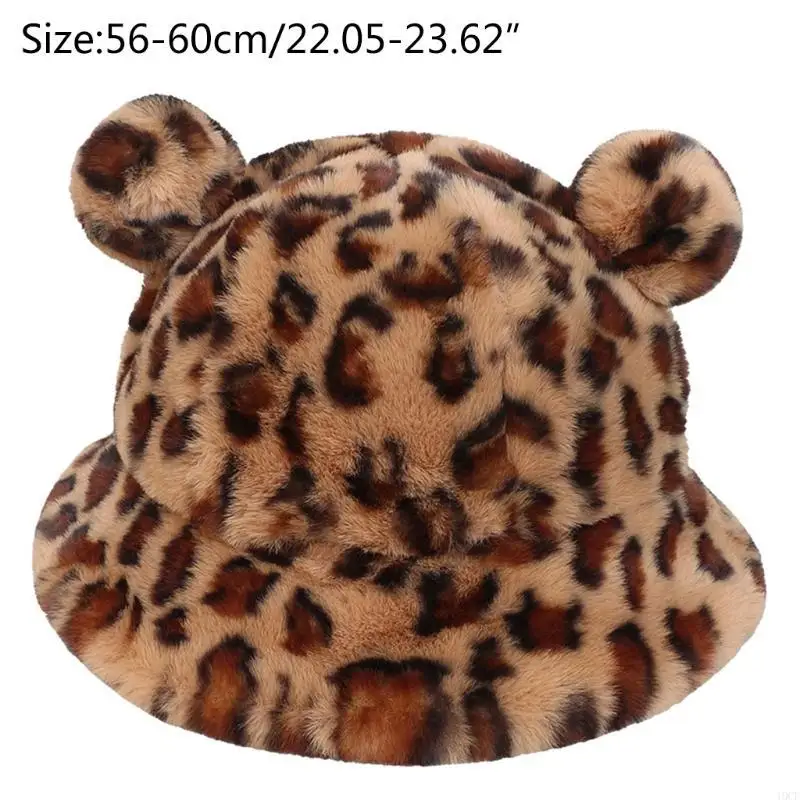 قبعة صياد الشتاء الدافئة في الهواء الطلق للنساء لطيف الدب آذان الفراء فو قبعة دلو #6