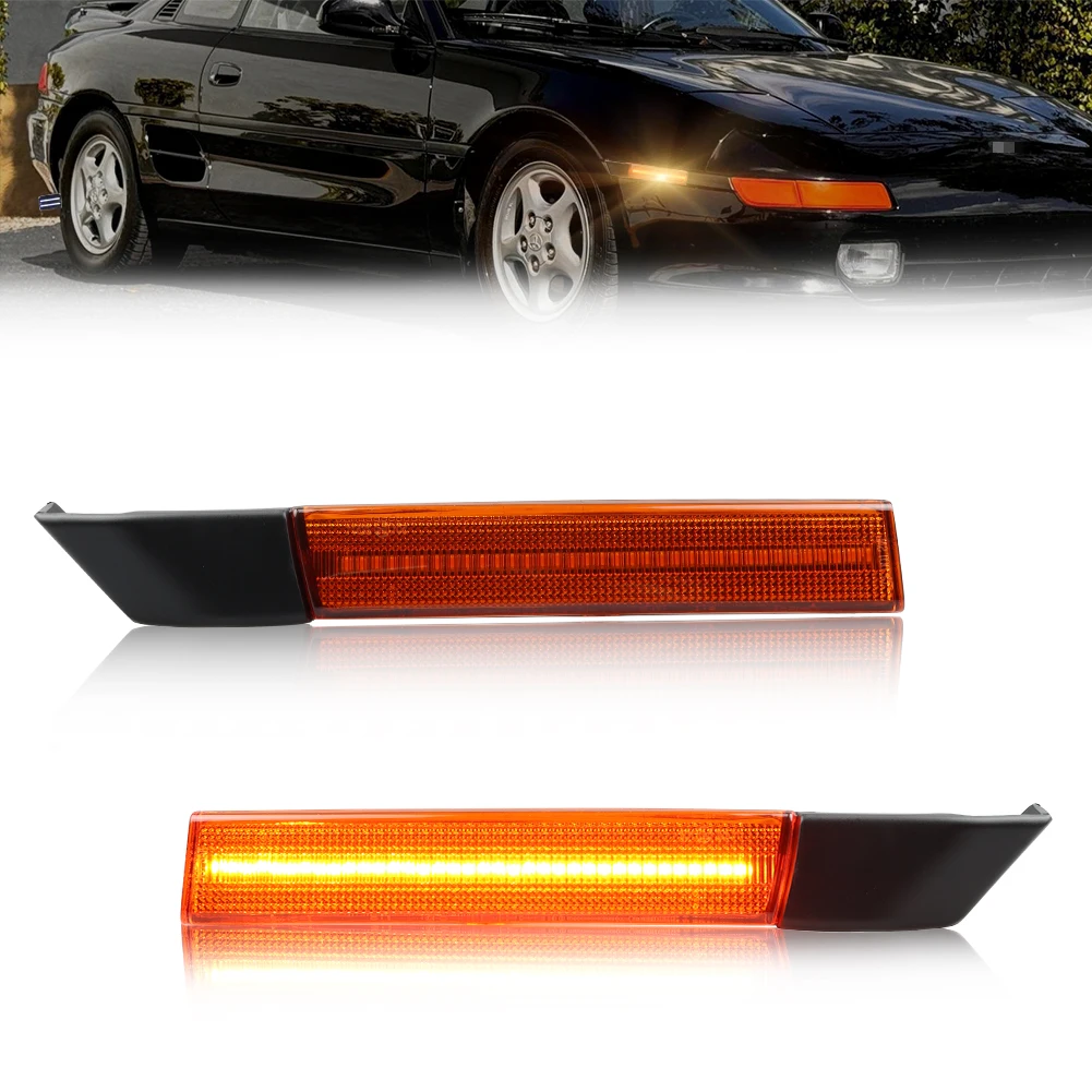 2Pcs Front Bumper Fender Light Side Marker Light Turn Signal Light W/LED For 1991 1992 1993 1994 1995 Toyota MR-2 SW20 2nd Gen