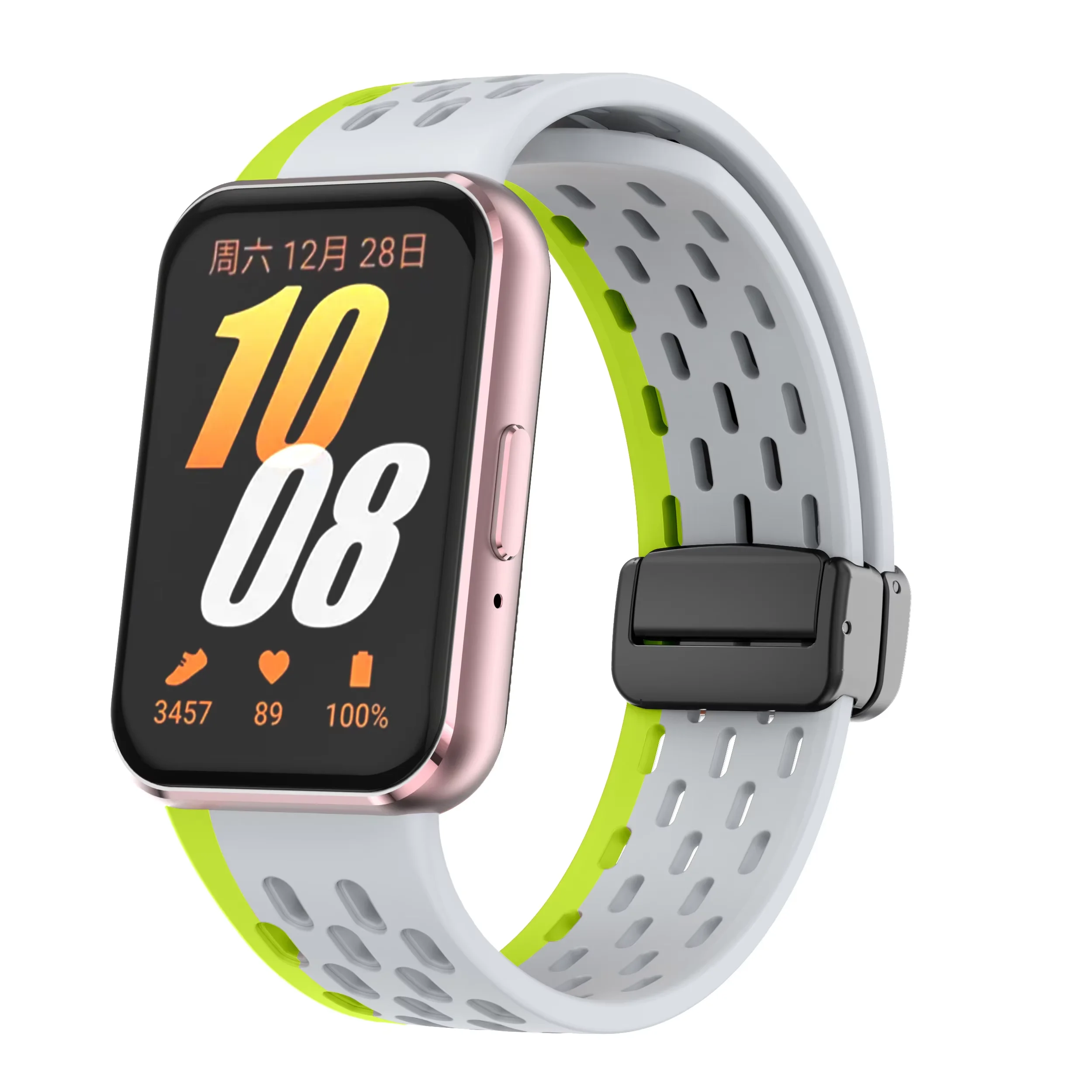 Magnetisches Silikonarmband für Samsung Galaxy Fit 3 / Galaxy Fit 3, atmungsaktives Mesh, magnetisch, faltbar, schwarzes Schnallenarmband – Detail 10