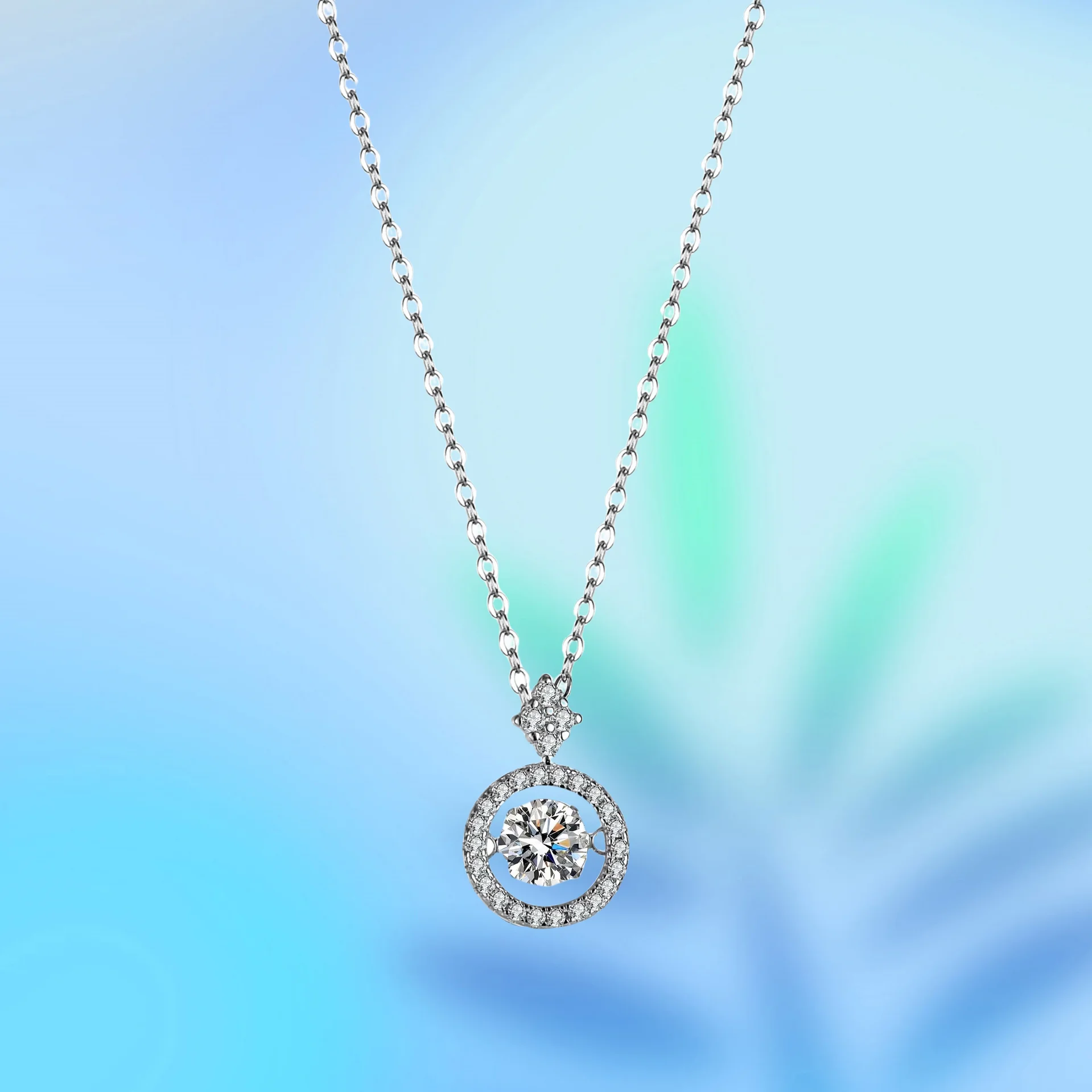 

New 925 sterling silver pendant 1 carat mozzarella diamond necklace women's smart luxury round bag beating heart pendant collarb