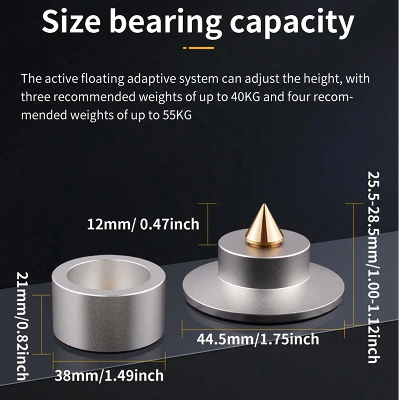 アルミニウム合金オーディオアンプショックアブソーバーフットスタッド、スピーカー用実用フットパッド、CDフットホルダー、新品、4個