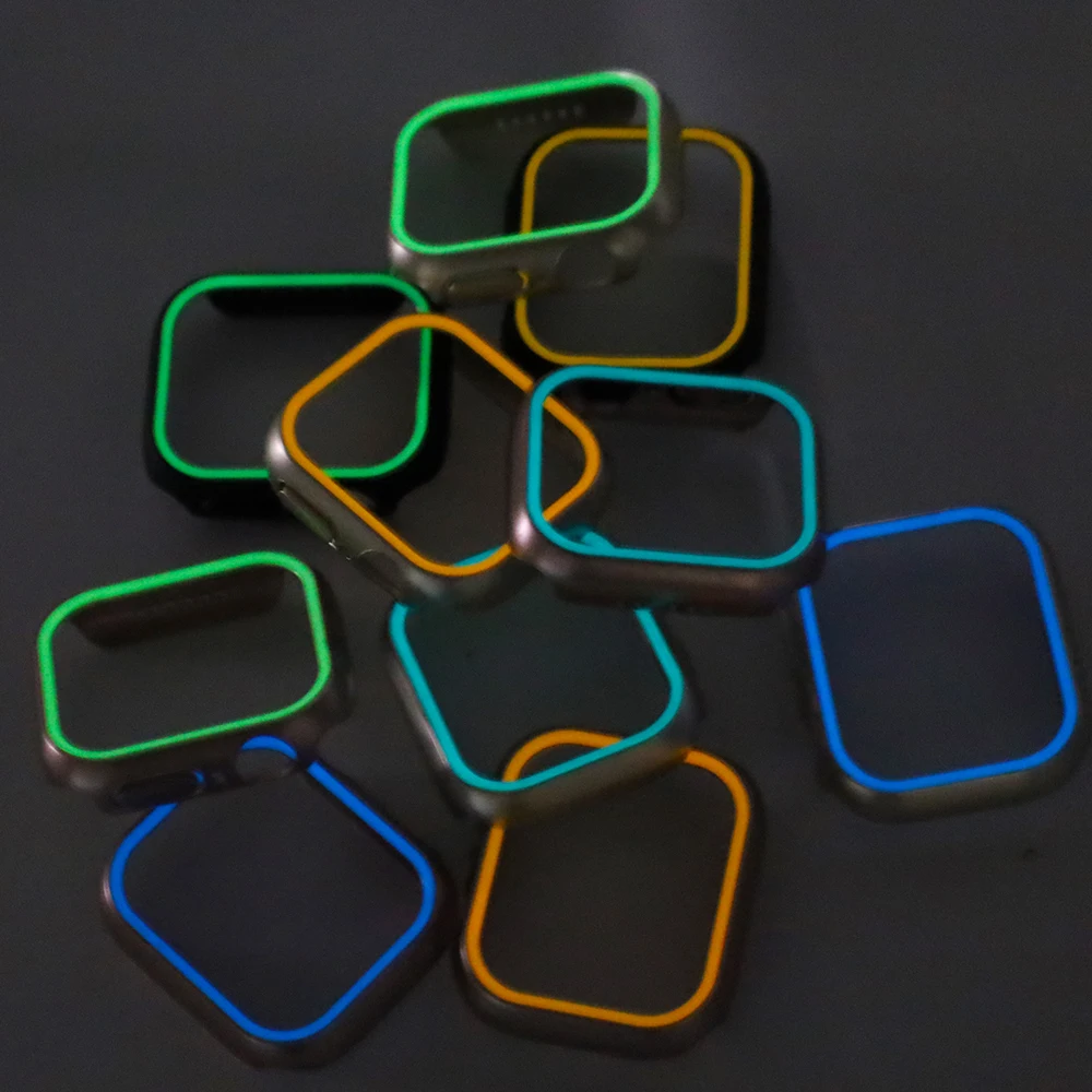 Cover luminosa per Apple Watch Case 45mm 44mm 41mm 40mm Hard PC paraurti accessori per telaio protettivo per iWatch 9 8 7 6 5 SE 4