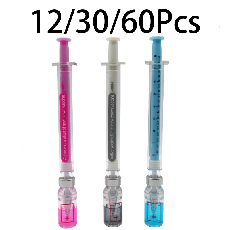 12-60 Pieces  Liquid Syringe Injector Shape Vaccine Gel Pen For School Cute Nurse Student Writing Stationery Office Supplies