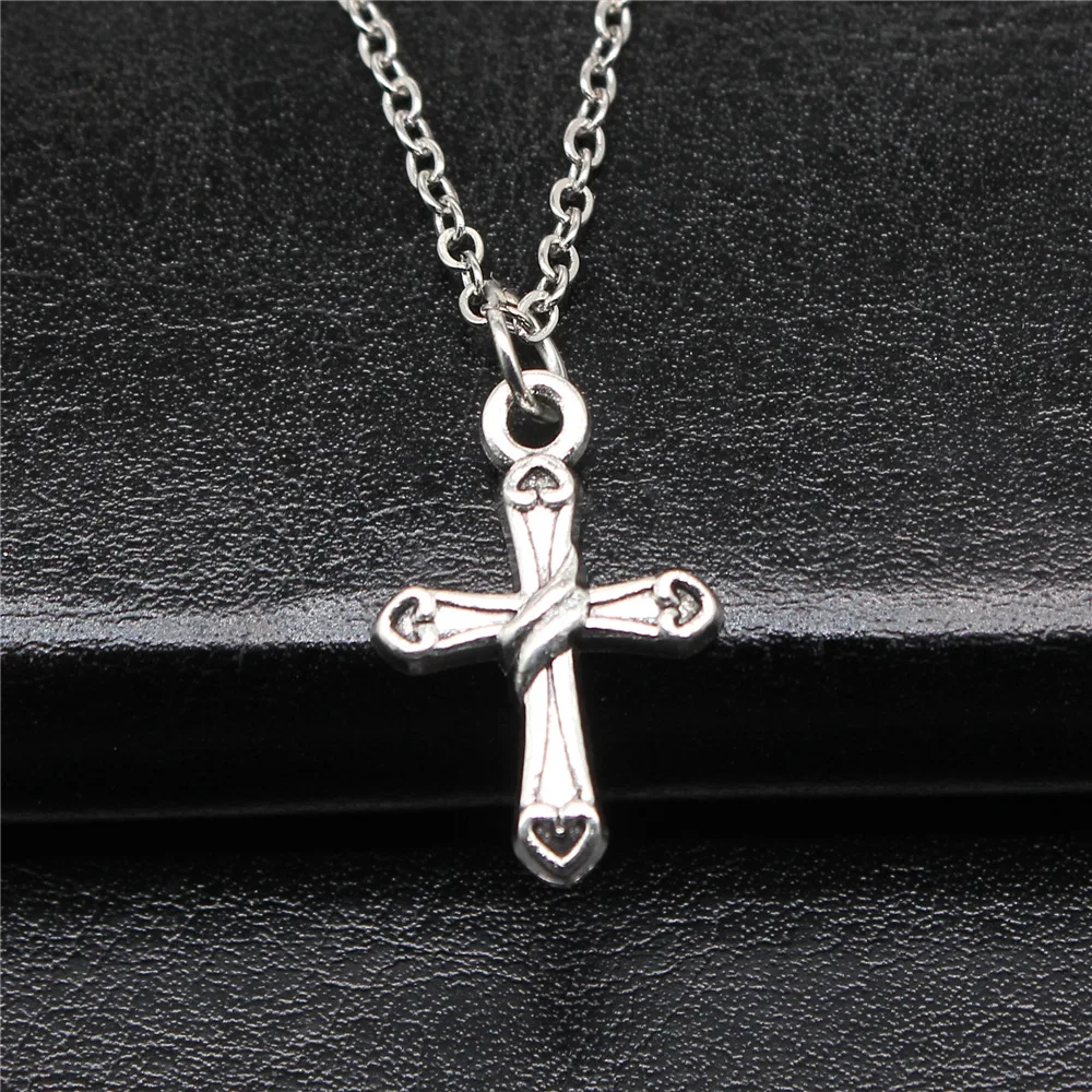 Drop Shipping Antique Silver Color 21x15mm Cross Necklaces Short Chain Choker Necklaces