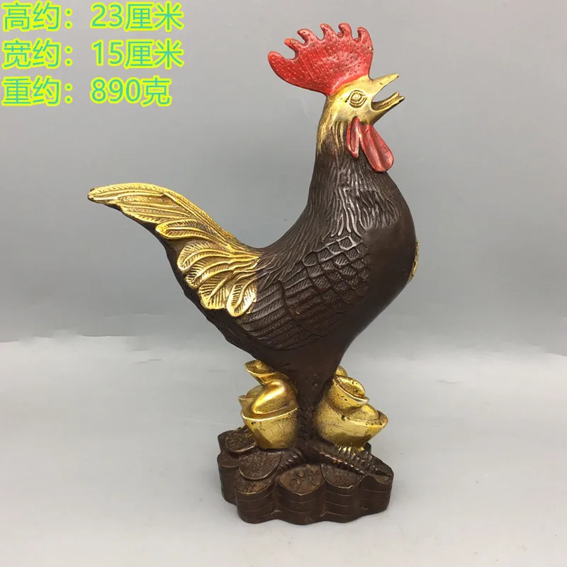 

Ancient painted rooster golden chicken ornament pure copper lucky anzhai office home decoration
