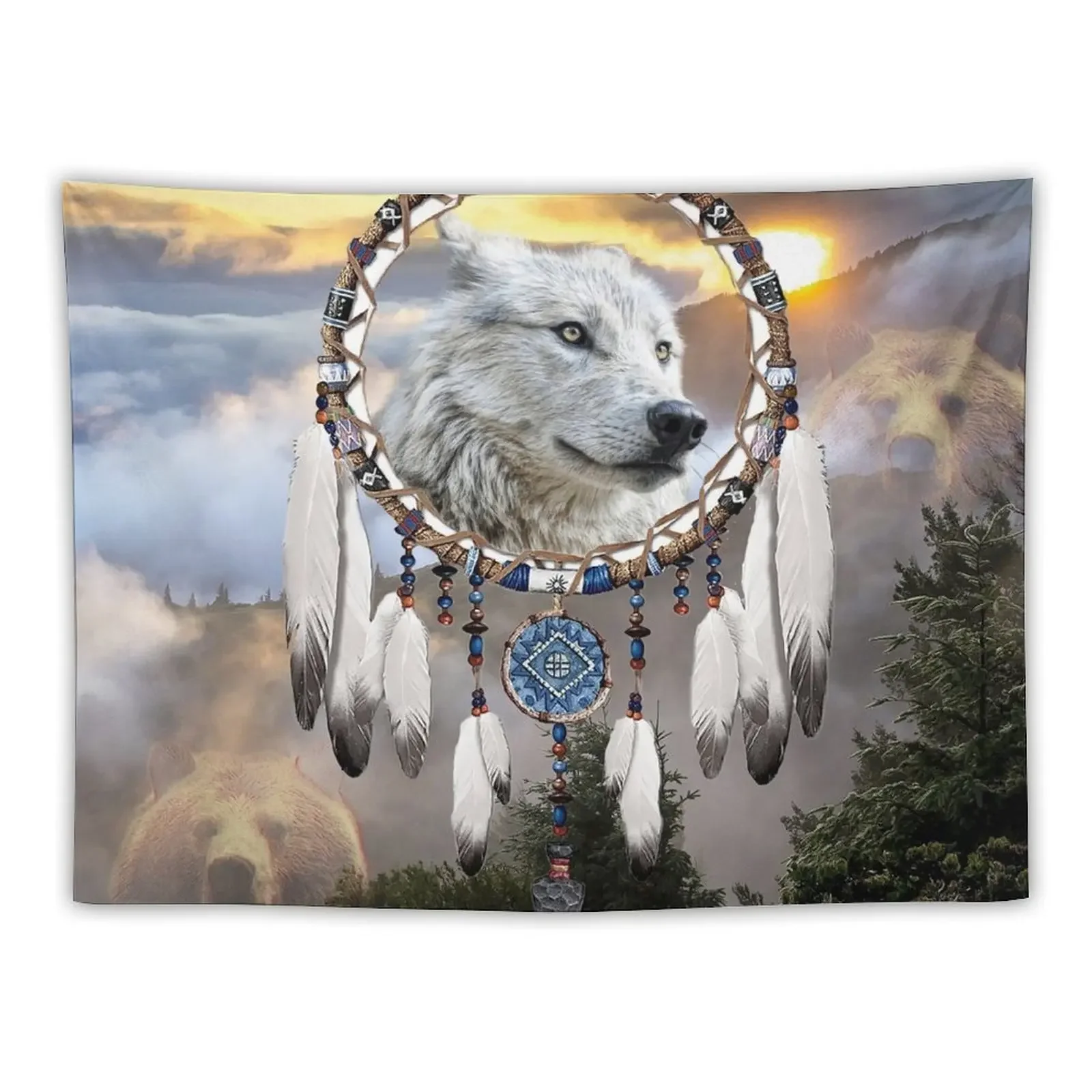 

Wolf, Bear and Dream Catcher Tapestry Bedroom Decoration Room Decorations Tapestry