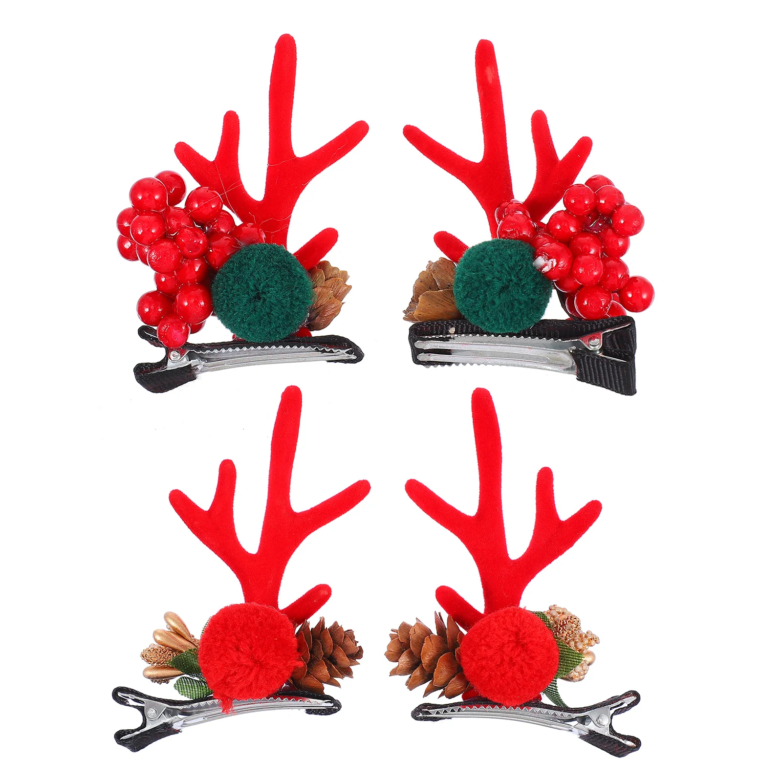 

2 Pairs Antler Hairpins Christmas Barrette Pompom Clips Deer Horn Ears Design Party Accessories Hair Care Styling